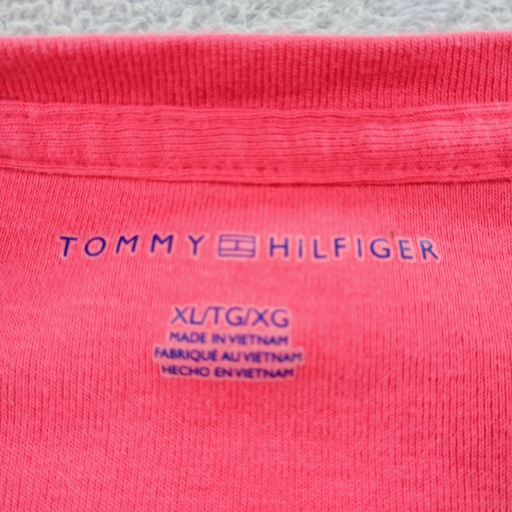 Tommy Hilfiger Womens V-Neck T-Shirt Pink XL Embroidered Logo Tee - Picture 3 of 7